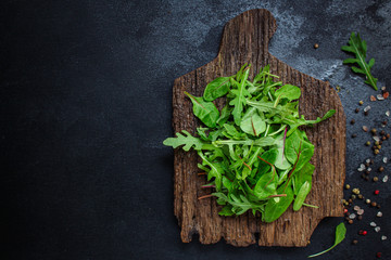 Healthy salad, leaves mix salad (mix micro green, juicy snack). food background, Top imsge 