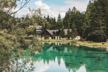 Fototapeta premium Alps mountains tranquil summer view from Julian Alps, Slovenia.