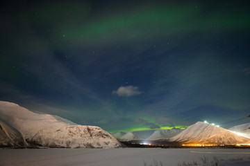 Northern lights on the background-night mountains