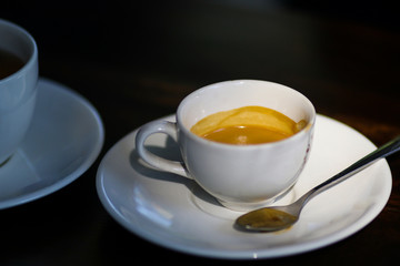 Espresso coffee cup at coffee shop.