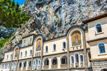 Monastery Ostrog in cliffs - obrazy, fototapety, plakaty