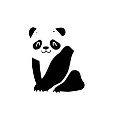 Panda silhouette. Black silhouette of a sitting baby panda isolated on a white background. Vector 8 EPS.