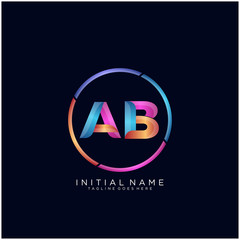 Initial letter AB curve rounded logo, gradient vibrant colorful glossy colors on black background