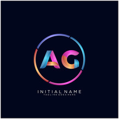 Initial letter AG curve rounded logo, gradient vibrant colorful glossy colors on black background