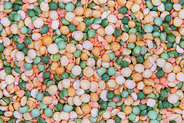 Background Or Texture Of Multicolored Varieties Of Dried Peas And Lentils Close-up.