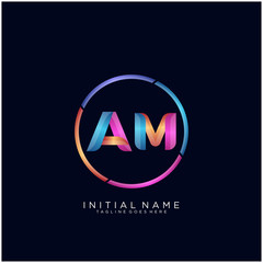 Fototapeta premium Initial letter AM curve rounded logo, gradient vibrant colorful glossy colors on black background