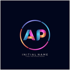 Initial letter AP curve rounded logo, gradient vibrant colorful glossy colors on black background