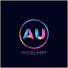 Initial letter AU curve rounded logo, gradient vibrant colorful glossy colors on black background