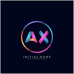 Initial letter AX curve rounded logo, gradient vibrant colorful glossy colors on black background