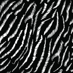 Zebra abstract, fashion vector chalk seamless pattern on black background. Concept for print, textile, wallpaper, wrapping paper 