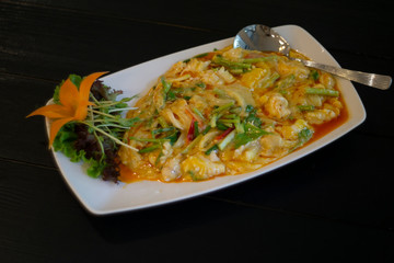 stir fried seafood curry powder. This is a popular menu in Thai restaurant.