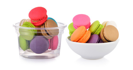 macaroons or macaron in the bowl on white
