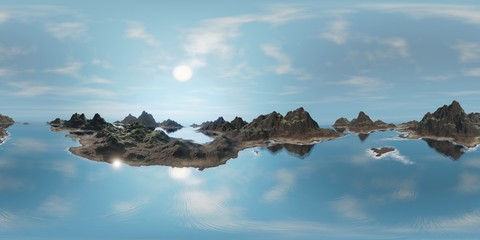 8K HDRI map, ocean with islands under a sunny sky (360 degree nature illustration, spherical background environment, 3d equirectangular panorama) © dottedyeti
