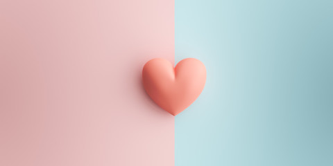 Pastel Pink Heart On the two colors are pastel pink and blue. The concept of Valentine, birthday, party and holiday.3d renderings.