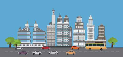 buildings cityscape, Street, highway with cars,ecology idea , vector illustration