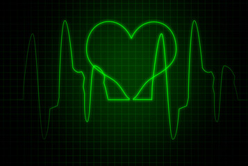 heartbeat chart. heart rate on the green screen. cardiogram