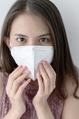 Woman wearing face mask  for Prevent  PM2.5  pollution