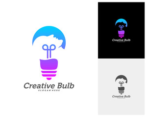 Bulb Creative with head people logo concepts, abstract colorful icons, elements and symbols, template - Vector