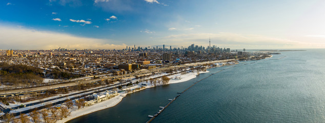 Best aerial panorama Downtown Toronto Ontario Canada winter season snow
