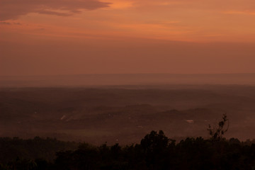 The sunset on Purba Volcano Mountain,Mount Api Purba. one of the tourist destination in Gunungkidul, Yogyakarta, Indonesia.