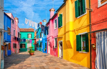 Fototapeta na wymiar Colorful houses in Burano island near Venice, Italy.