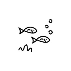 Simple fish . Hand drawn line icon . Outline of a fish concept isolated on a white background. Marine element , seafood. Vector illustration