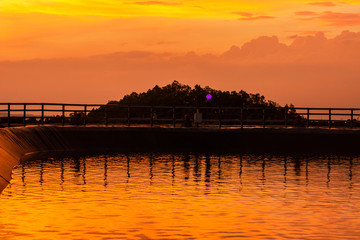 Sunset in Lake Nglanggeran / Embung Nglanggeran, a lake that holds rainwater at a height, Gunungkidul, Yogyakarta.