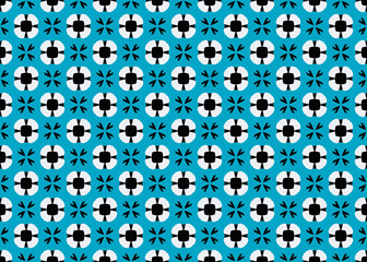 Seamless geometric pattern design illustration. Background texture. In blue, black, white colors.