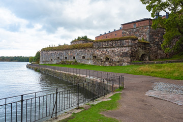 Finland. Helsinki. Suomenlinna. Sveaborg. Ancient stone fortress on the Baltic sea. The road along...