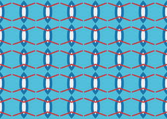 Fototapeta premium Seamless geometric pattern design illustration. Background texture. In blue, red, white colors.