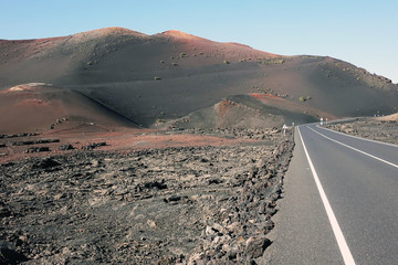 Lanzarote. Road along the volcanic landscape
