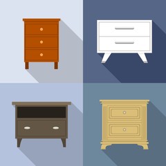 Nightstand icons set. Flat set of nightstand vector icons for web design
