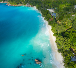 The most beautiful beach in Seychelles Anse Lazio Drone Panorama view