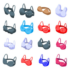 Bra icons set. Isometric set of bra vector icons for web design isolated on white background