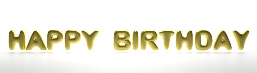 Happy birthday wishes. Balloon letters gold color text on white background. 3d illustration