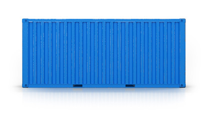Side view of the blue shipping container