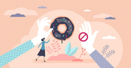 Healthy choices dieting concept, flat tiny female person vector illustration