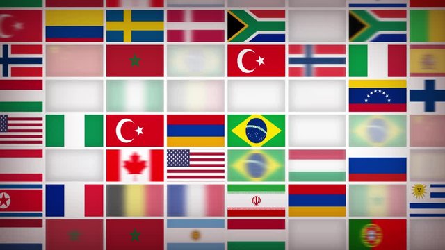 World Countries Flags Icons Background Loop/ 4k animation of an abstract background with world flags icons seamless looping