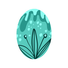 Easter egg with a pattern on isolated white background. Delicate, cute color palette. Happy easter. Greeting card design element and more. Digital hand drawing illustration. Stock vector illustration