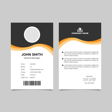 Wavy orange black employee id card template design