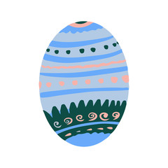 Easter egg with a pattern on isolated white background. Delicate, cute color palette. Happy easter. Greeting card design element and more. Digital hand drawing illustration. Stock vector illustration