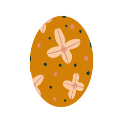 Easter egg with a pattern on isolated white background. Delicate, cute color palette. Happy easter. Greeting card design element and more. Digital hand drawing illustration. Stock vector illustration