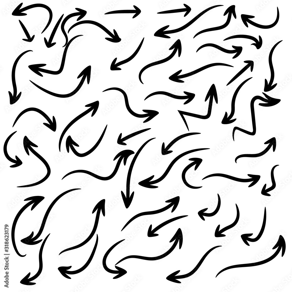 Poster Vector set of hand drawn arrows.Hand drawn arrow vector icons set. sketch arrow design for business plan and education.