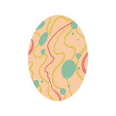 Easter egg with a pattern on isolated white background. Delicate, cute color palette. Happy easter. Greeting card design element and more. Digital hand drawing illustration. Stock vector illustration