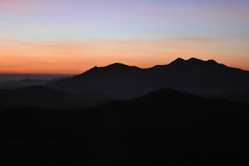 Beautiful Nature Landscape Of Mountain Range With Sunrise and Sea Fog at Pilok, Thong Pha Phum District, Kanchanaburi