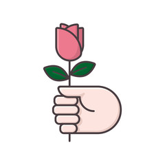 Hand giving rose flower isolated vector illustration Random Acts of Kindness Day on February 17th