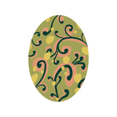 Easter egg with a pattern on isolated white background. Delicate, cute color palette. Happy easter. Greeting card design element and more. Digital hand drawing illustration. Stock vector illustration