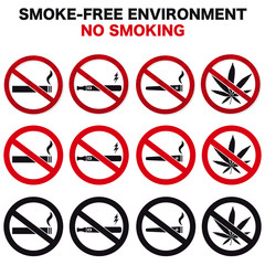 smoking prohibited sign symbols vector set