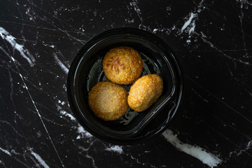 Take Away Lebanese Kibbeh, Stuffed Meatballs Food, Falafel, icli Kofta, Quibe in Plastic Container Box / Package.