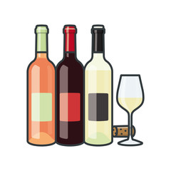 Wine bottles and glass isolated vector illustration  for Drink Wine Day on February 18th